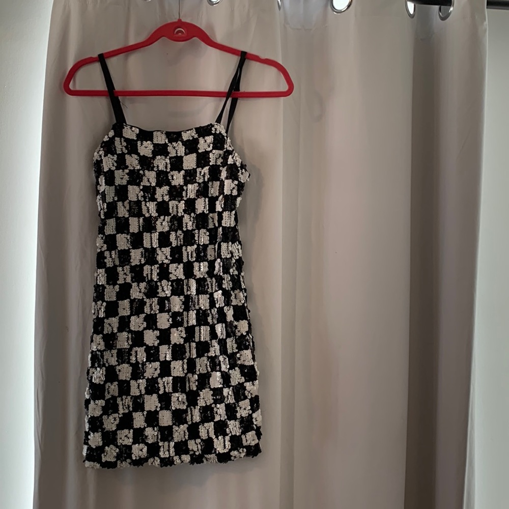 Sequined checkered mini dress